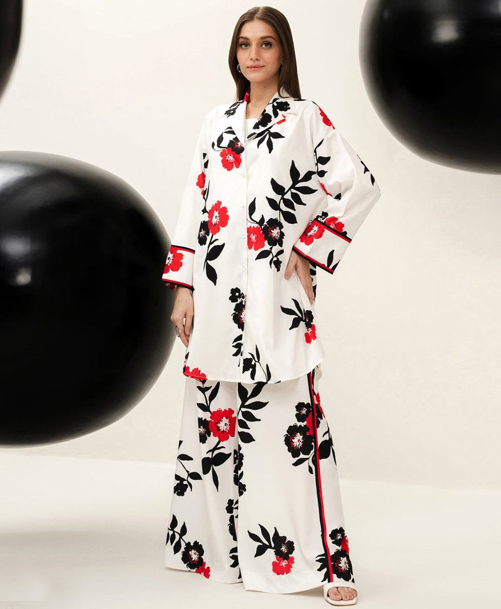 Lulusar Shamooz Silk 2PC unstitched digital printed dress with silk shirt, back, sleeves, and trouser