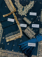 Asim Jofa chiffon embroidered 3-piece suit with silk trouser and heavy embroidered dupatta