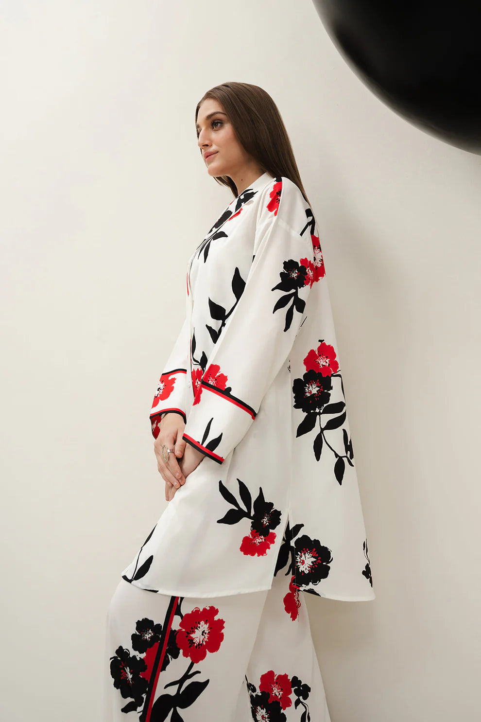 Lulusar Shamooz Silk 2PC unstitched digital printed dress with silk shirt, back, sleeves, and trouser