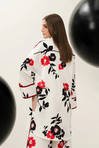 Lulusar Shamooz Silk 2PC unstitched digital printed dress with silk shirt, back, sleeves, and trouser