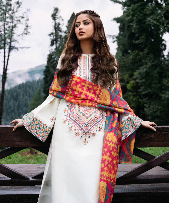 Sapphire Dhanak Embroidered 3PC with Wool Shawl – Winter Collection 2025
