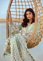 Crimson SEAFOAM Luxury Lawn 3pc embroidered suit with chikankari fabric, jacquard dupatta, and heavy embroidered cutwork details.
