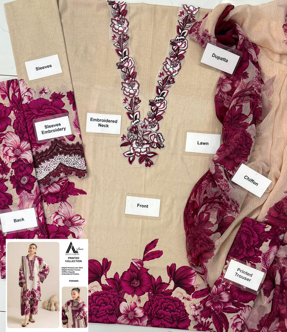 Lulusar Silk Collection 2025 – Digital Printed Shamooz Silk 3Pc Suit with shirt, trouser, and dupatta