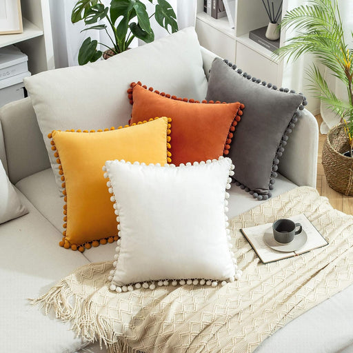 Pack of 4 multicolor beads velvet cushion covers in 16×16 size made with imported velvet for stylish home décor by IZ Pattern and Place.
