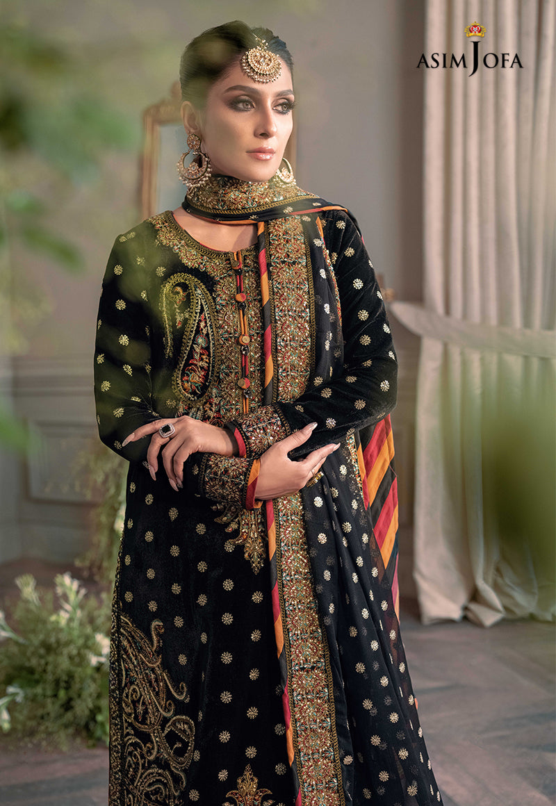 Asim Jofa Zimmil Micro Velvet 9000 luxury embroidered 3pc suit with net dupatta and silk trouser – RS Royal Fashion.
