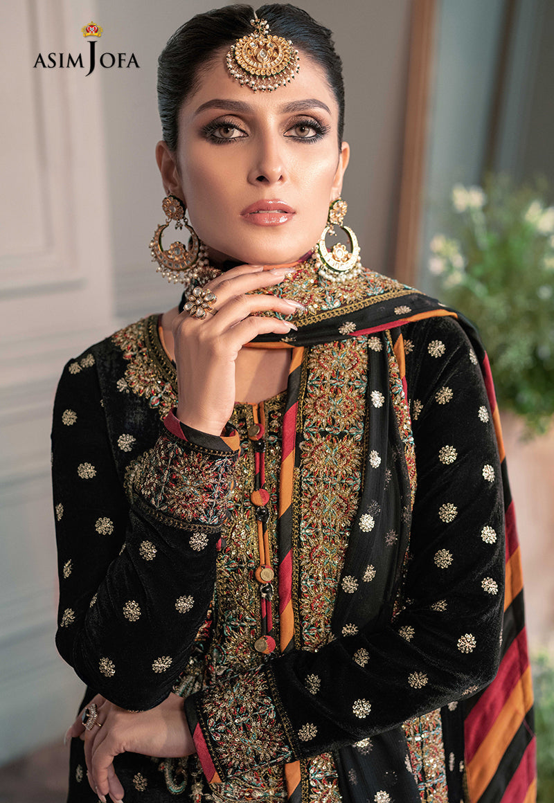 Asim Jofa Zimmil Micro Velvet 9000 luxury embroidered 3pc suit with net dupatta and silk trouser – RS Royal Fashion.
