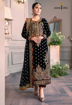 Asim Jofa Zimmil Micro Velvet 9000 luxury embroidered 3pc suit with net dupatta and silk trouser – RS Royal Fashion.
