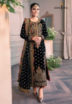 Asim Jofa Zimmil Micro Velvet 9000 luxury embroidered 3pc suit with net dupatta and silk trouser – RS Royal Fashion.
