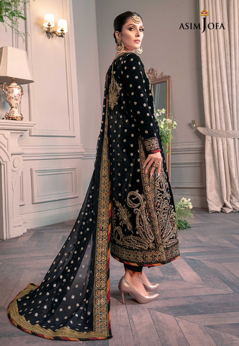 Asim Jofa Zimmil Micro Velvet 9000 luxury embroidered 3pc suit with net dupatta and silk trouser – RS Royal Fashion.
