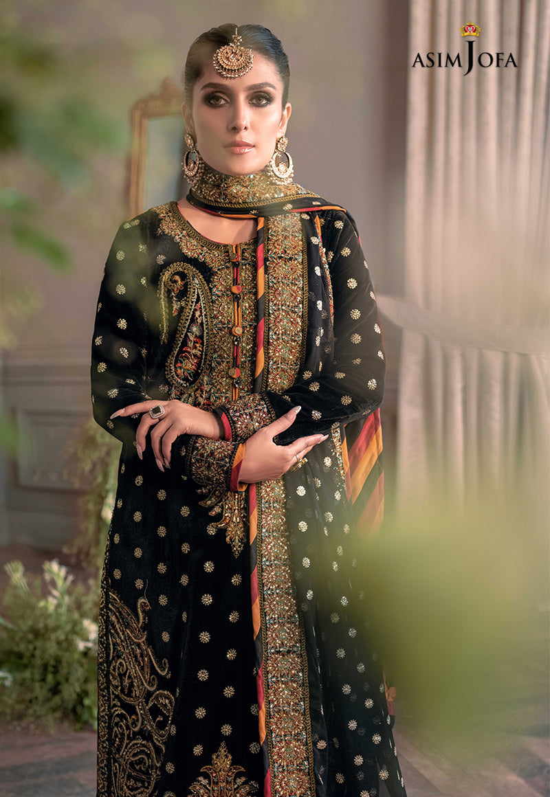 Asim Jofa Zimmil Micro Velvet 9000 luxury embroidered 3pc suit with net dupatta and silk trouser – RS Royal Fashion.
