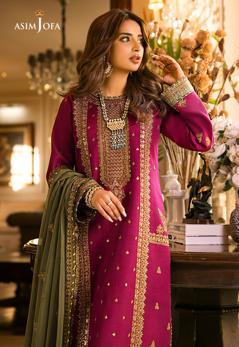 Asim Jofa 3154 luxury embroidered Dhanak 3pc suit with embroidered shawl – Winter 2025