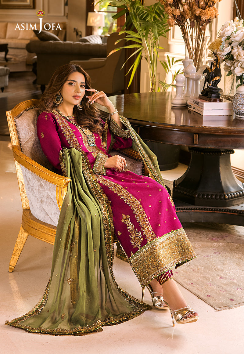 Asim Jofa 3154 luxury embroidered Dhanak 3pc suit with embroidered shawl – Winter 2025
