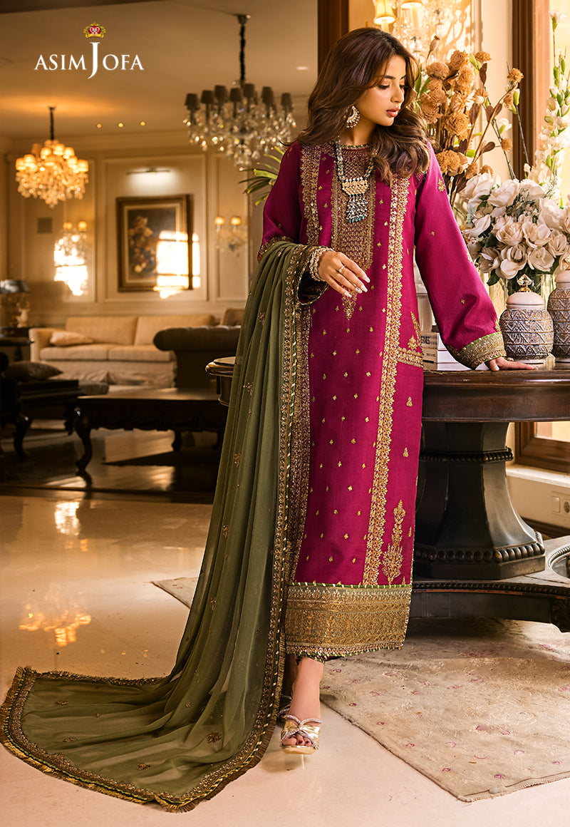 Asim Jofa 3154 luxury embroidered Dhanak 3pc suit with embroidered shawl – Winter 2025