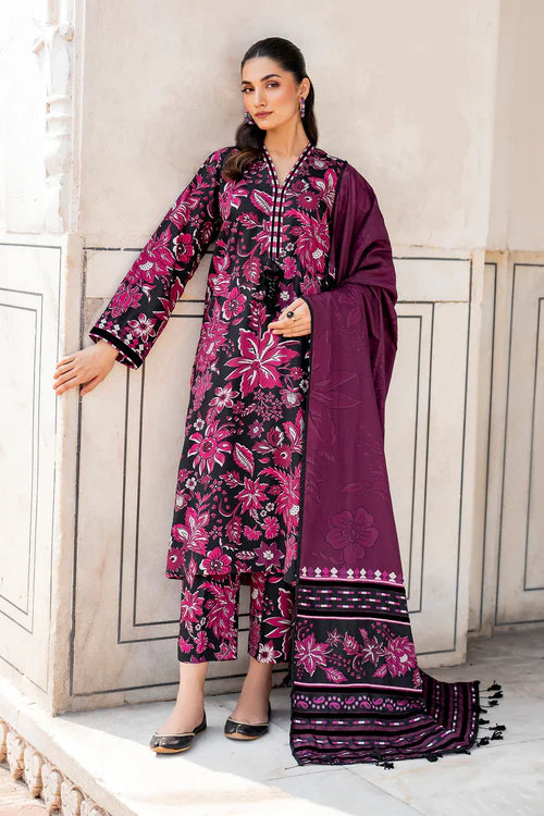Baroque Bana Dori Karandi 2025 – Digital Printed Karandi 3Pc Suit with shirt, sleeves, trouser, and dupatta