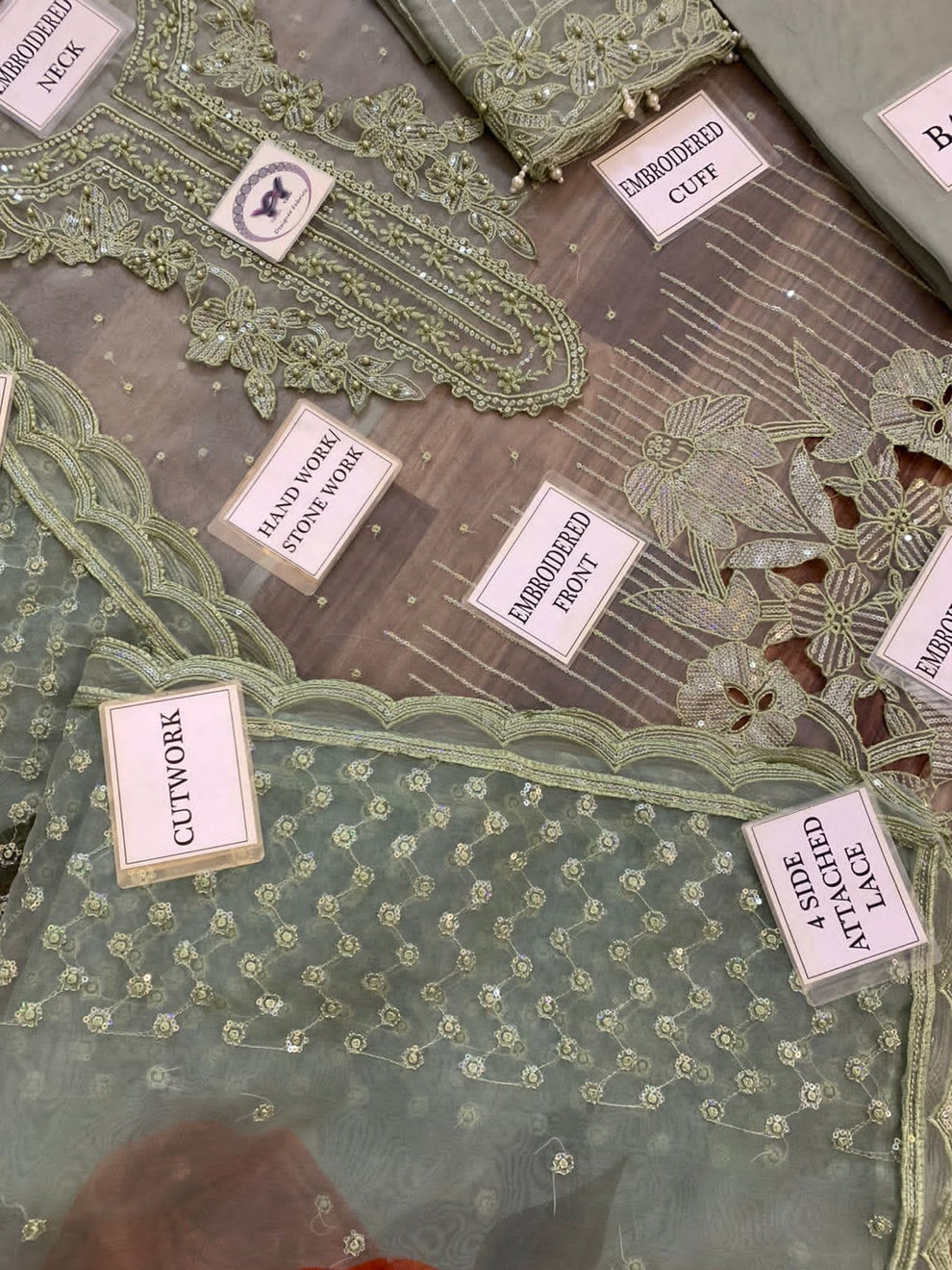 Baroque Chantelle D-1419 heavy handwork embroidered organza 3pc suit with silk trouser – RS Royal Fashion.
