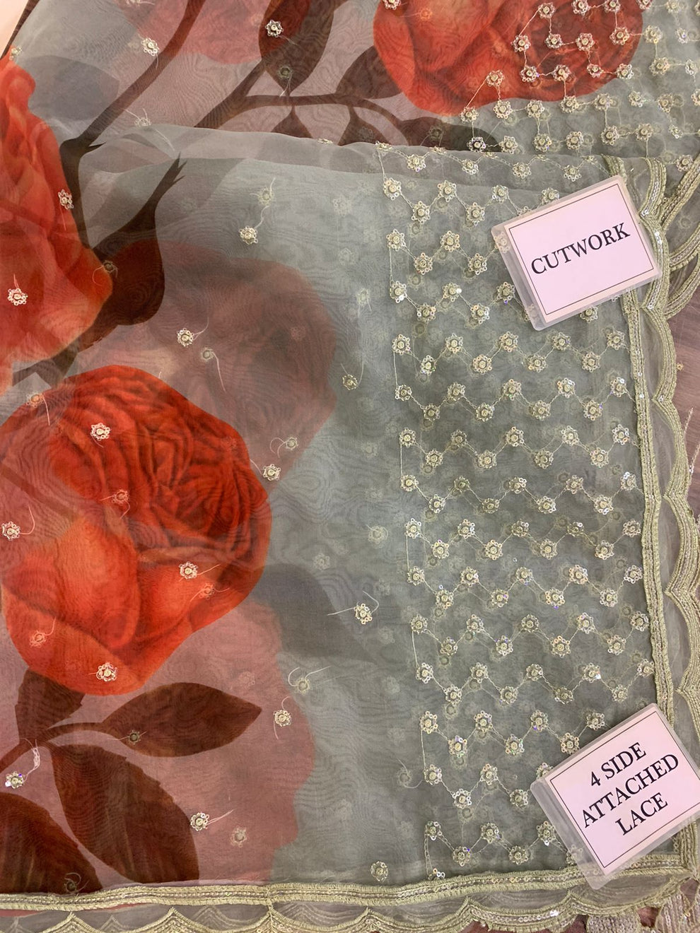 Baroque Chantelle D-1419 heavy handwork embroidered organza 3pc suit with silk trouser – RS Royal Fashion.
