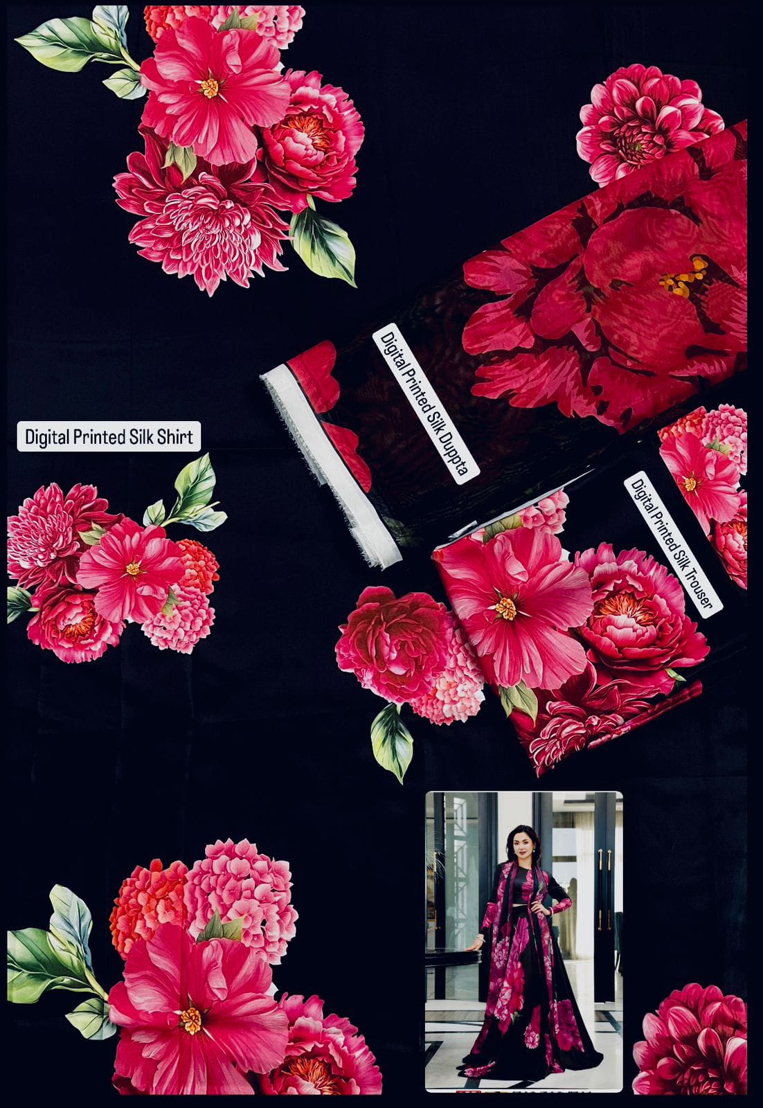 Lulusar Silk Collection 2025 – Digital Printed Shamooz Silk 3Pc Suit with shirt, trouser, and dupatta