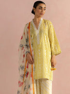 Coco by Zara Shahjahan 3PC unstitched silk suit with embroidered neck patch, digital print dupatta, and silk digital printed front, back & sleeves.