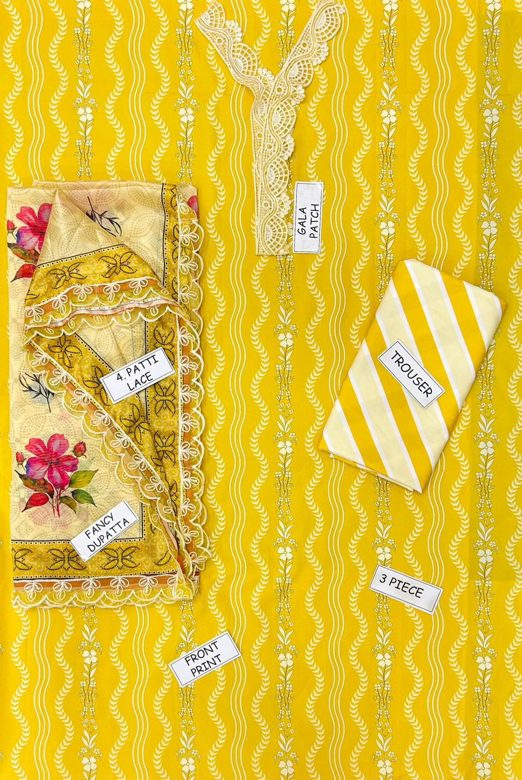 Coco by Zara Shahjahan 3PC unstitched silk suit with embroidered neck patch, digital print dupatta, and silk digital printed front, back & sleeves.