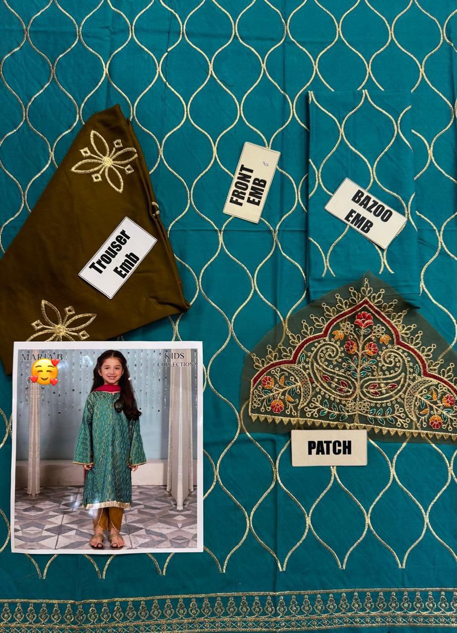 Maria B Kids Collection 2025 – Embroidered Linen 2Pc Suit for girls aged 8–10 years, front embroidered shirt & trouser