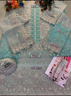 Elaaf Bridal Organza Embroidered 3 Piece Dress with stone handwork, tassels, pearls, and luxury organza dupatta – Wedding Luxury Collection 2025.
