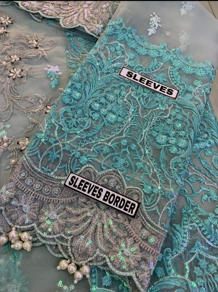 Elaaf Bridal Organza Embroidered 3 Piece Dress with stone handwork, tassels, pearls, and luxury organza dupatta – Wedding Luxury Collection 2025.
