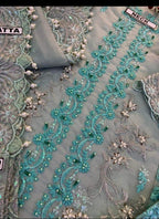 Elaaf Bridal Organza Embroidered 3 Piece Dress with stone handwork, tassels, pearls, and luxury organza dupatta – Wedding Luxury Collection 2025.
