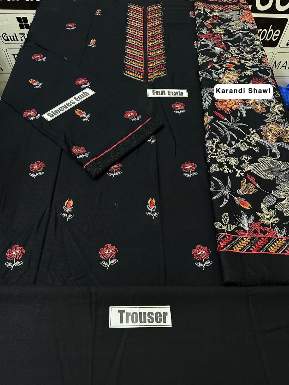 Bareeze Karandi Embroidered 3 Piece Unstitched Suit – Front & Sleeves Embroidery, Plain Back & Trouser with Karandi Embroidery Shawl