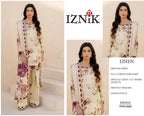 Iznik Winter 2025 embroidered linen 3pc suit with printed dupatta & chikankari front