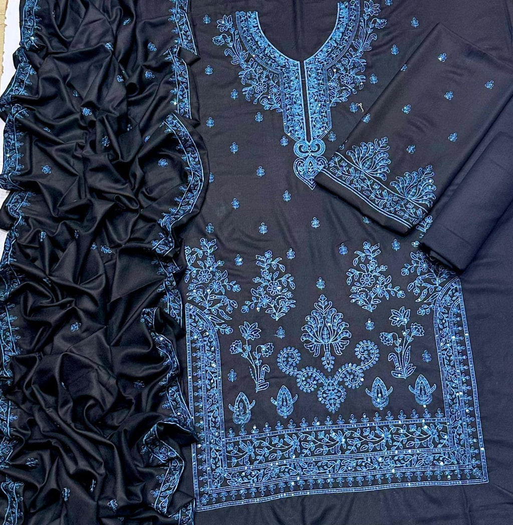 Asim Jofa 4166 luxury embroidered Dhanak 3pc suit with zari sequence shawl