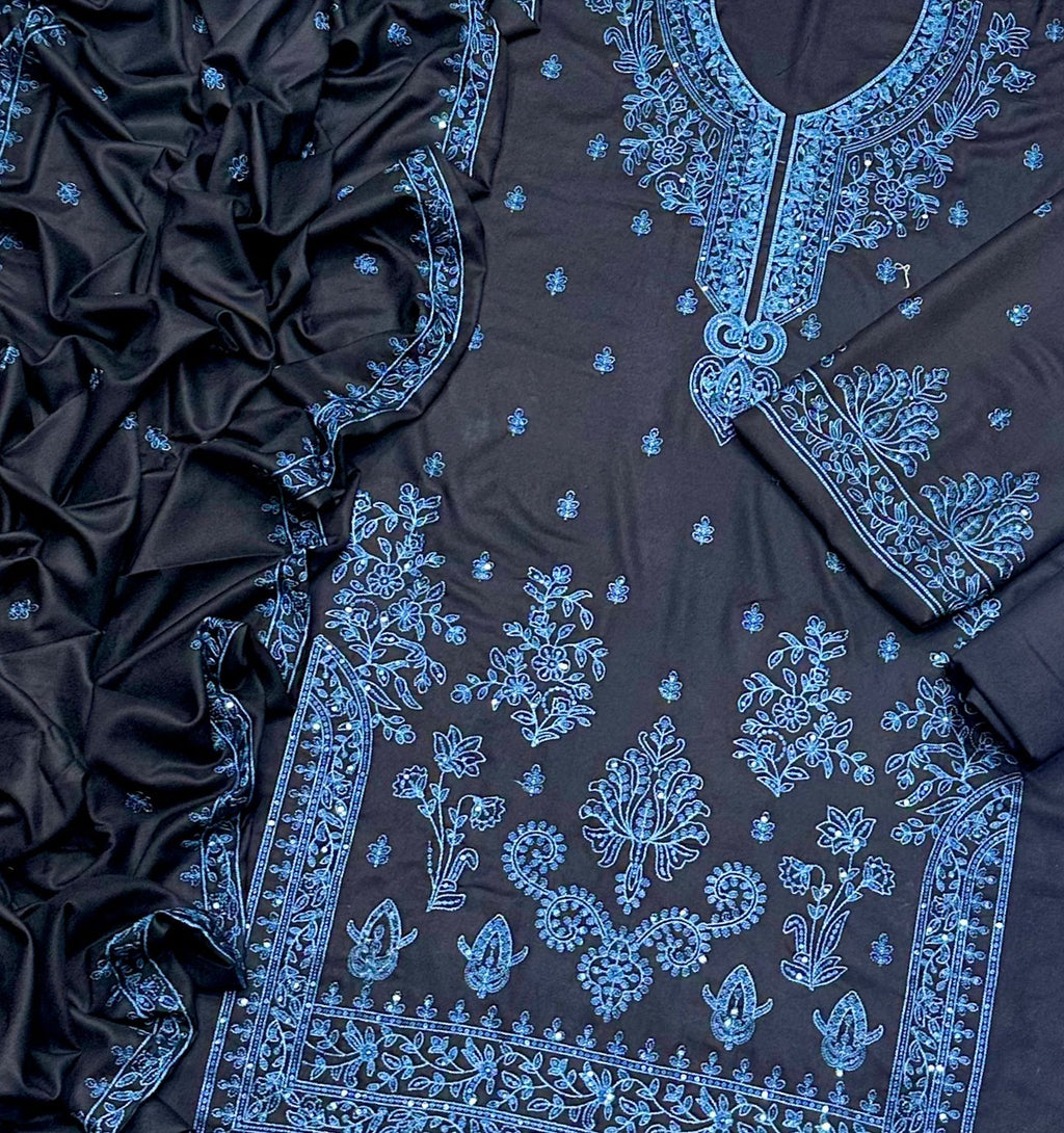 Asim Jofa 4166 luxury embroidered Dhanak 3pc suit with zari sequence shawl