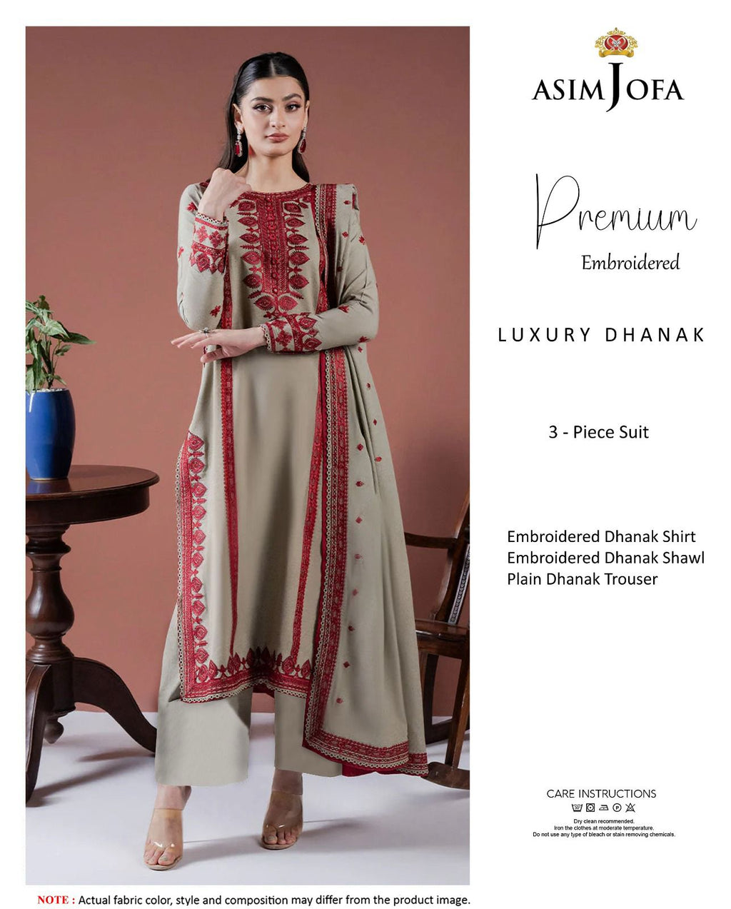 Asim Jofa Winter Dhanak embroidered 3pc suit with embroidered shawl