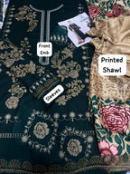 Sapphire Winter 2025 Dhanak embroidered 3pc suit with Pashmina wool shawl