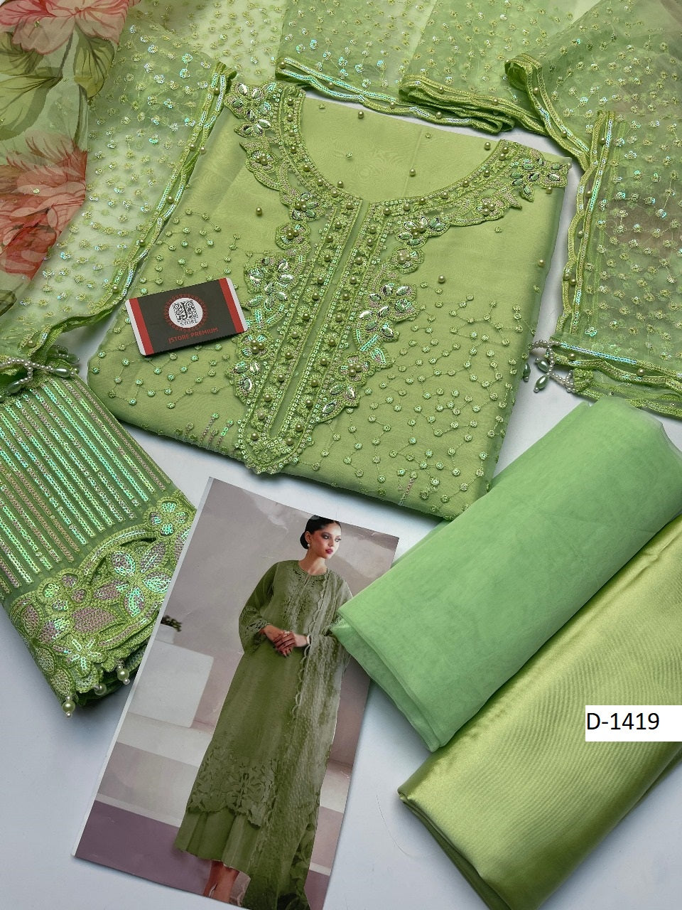 Baroque Chantelle D-1419 heavy handwork embroidered organza 3pc suit with silk trouser – RS Royal Fashion.

