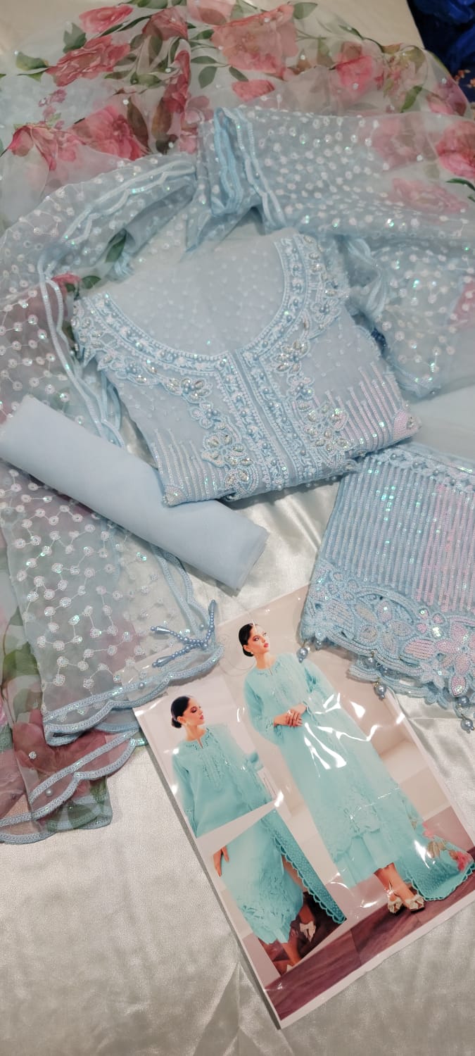 Baroque Chantelle D-1419 heavy handwork embroidered organza 3pc suit with silk trouser – RS Royal Fashion