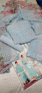 Baroque Chantelle D-1419 heavy handwork embroidered organza 3pc suit with silk trouser – RS Royal Fashion