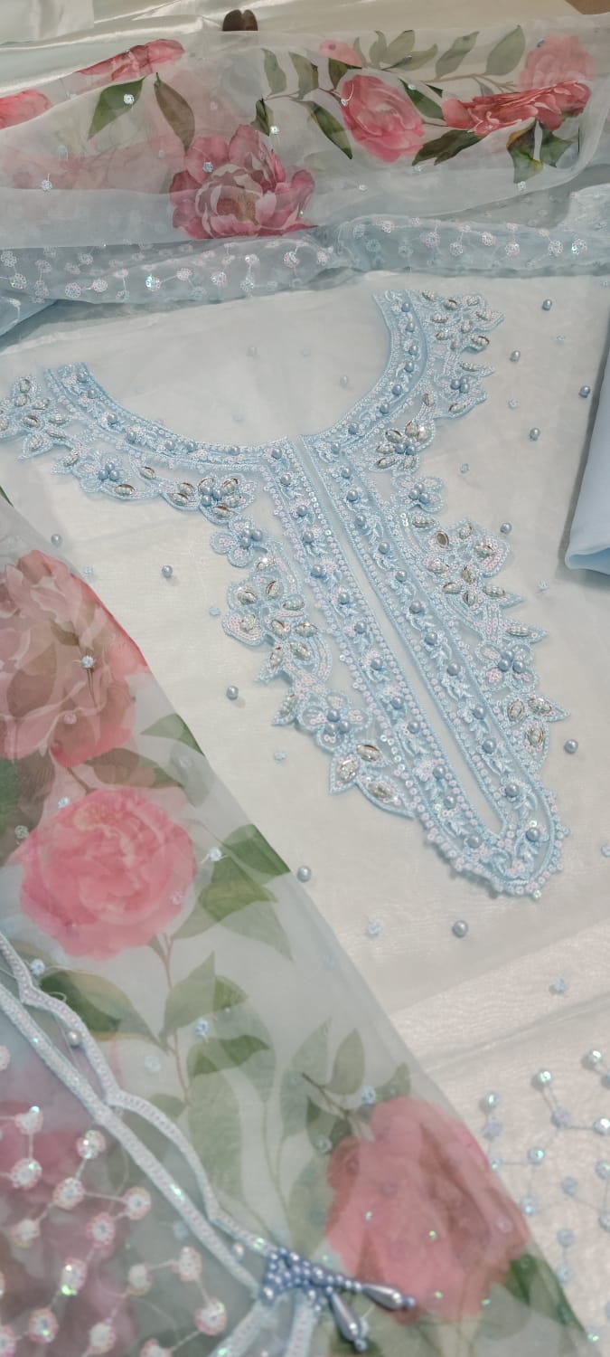 Baroque Chantelle D-1419 heavy handwork embroidered organza 3pc suit with silk trouser – RS Royal Fashion