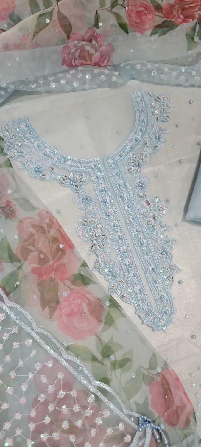 Baroque Chantelle D-1419 heavy handwork embroidered organza 3pc suit with silk trouser – RS Royal Fashion