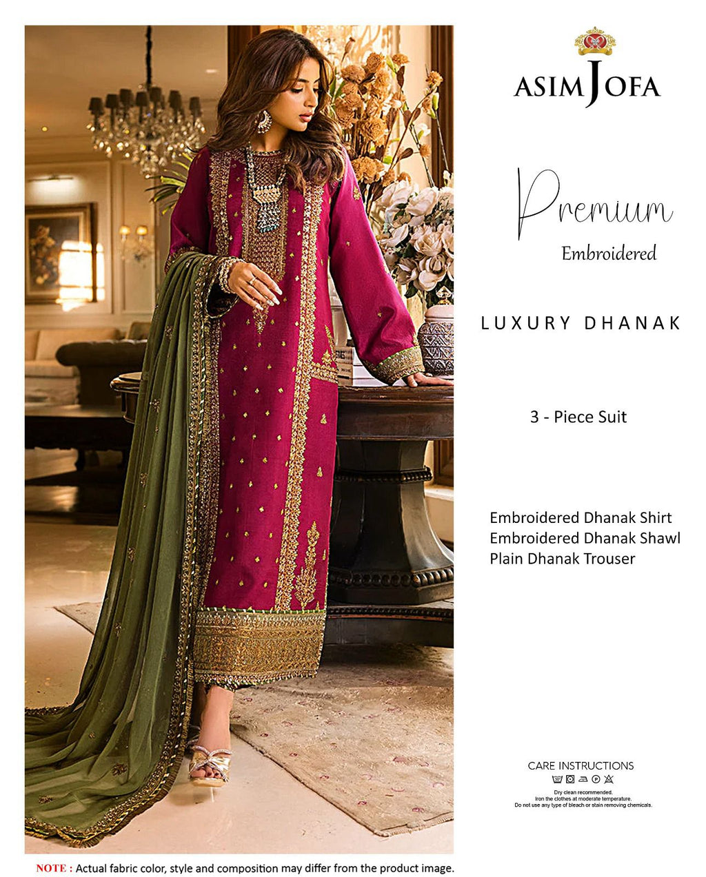 Asim Jofa 3154 luxury embroidered Dhanak 3pc suit with embroidered shawl – Winter 2025