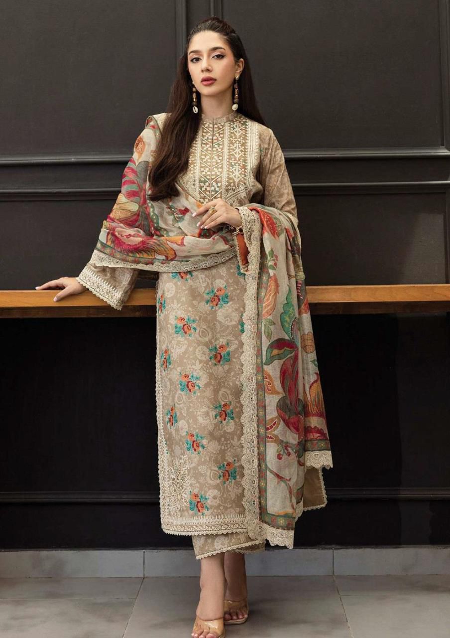 Lulusar Shamooz Silk Digital Printed 3PC Suit – Shirt, Trouser & Dupatta (Unstitched)
