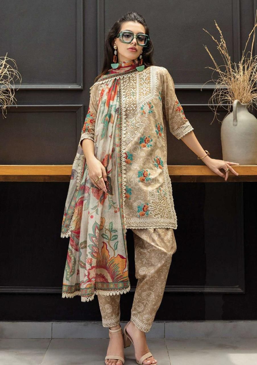 Lulusar Shamooz Silk Digital Printed 3PC Suit – Shirt, Trouser & Dupatta (Unstitched)

