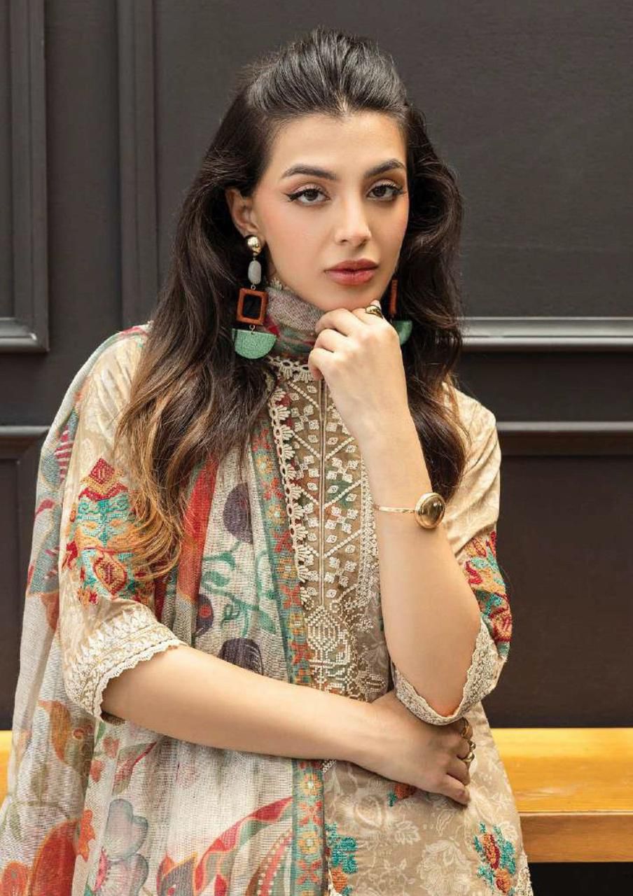 Lulusar Shamooz Silk Digital Printed 3PC Suit – Shirt, Trouser & Dupatta (Unstitched)
