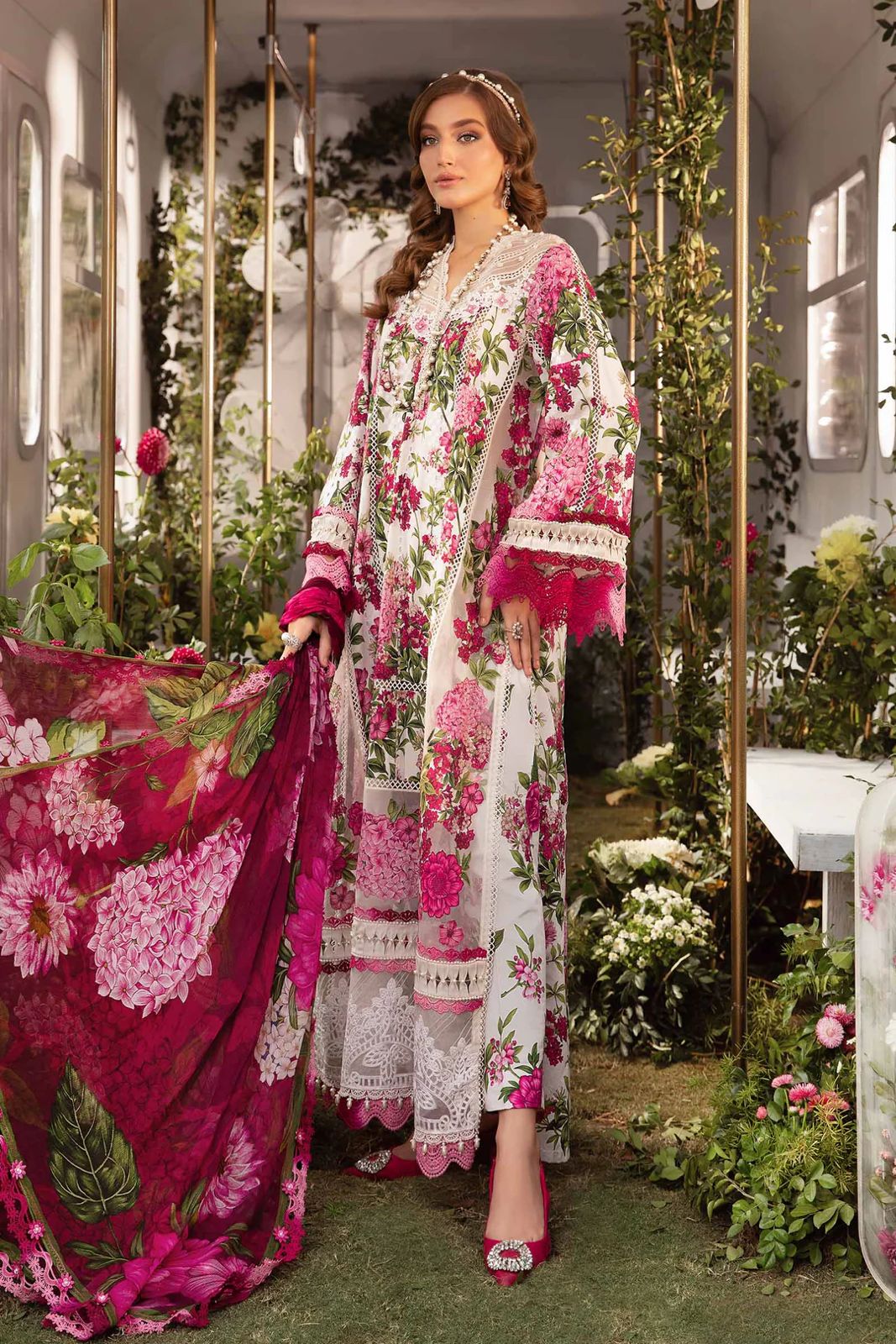 Maria B Khaddar Collection – Fine Quality Soft Khaddar 3Pc Suit with embroidered shirt, trouser, and printed shawl