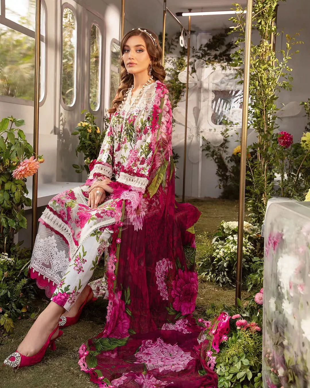 Maria B Khaddar Collection – Fine Quality Soft Khaddar 3Pc Suit with embroidered shirt, trouser, and printed shawl