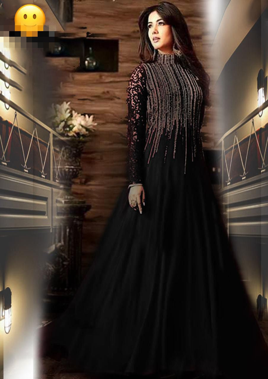 Sonal Chouhan Indian Maxi Chiffon Embroidered Unstitched 3Pc with embroidered maxi, chiffon embroidered dupatta & plain trouser