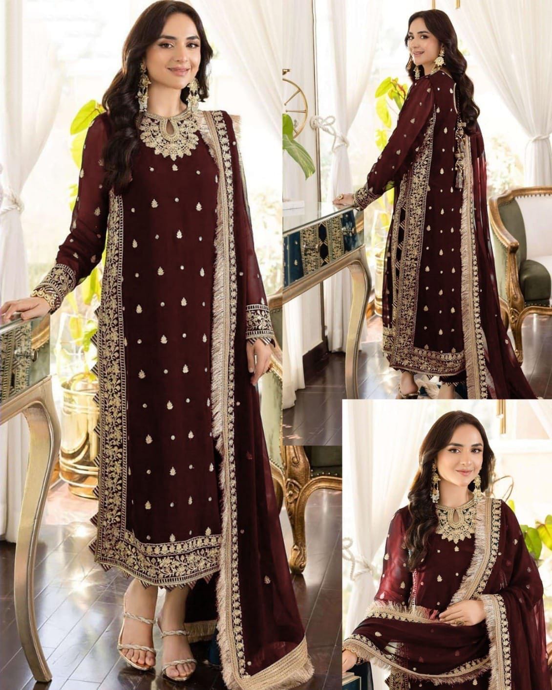 Asim Jofa chiffon embroidered 3-piece suit with silk trouser and heavy embroidered dupatta