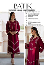 BATIK unstitched Dhanak 2PC suit with embroidered front & sleeves and plain trouser – Winter 2025.