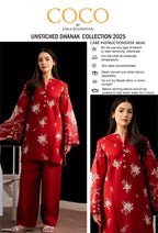 Coco by Zara Shahjahan Dhanak 2PC suit with embroidered front & sleeves, plain back, and plain trouser – Winter 2025.
