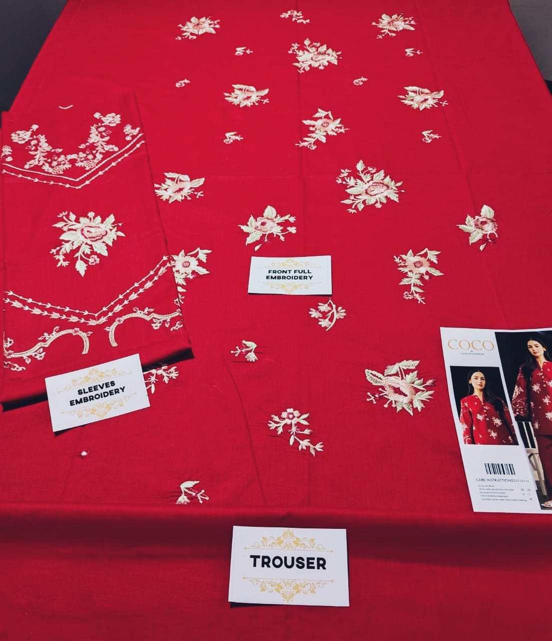 Coco by Zara Shahjahan Dhanak 2PC suit with embroidered front & sleeves, plain back, and plain trouser – Winter 2025.
