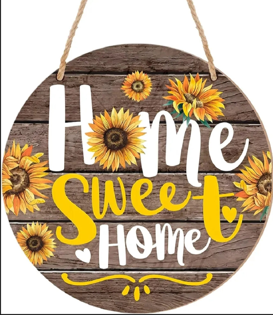 Welcome wooden wall hanging 8 inch waterproof digital print with wooden base and hook for easy hanging.